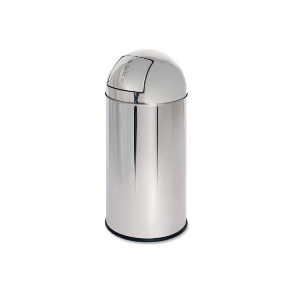 Sp Richards Genuine Joe Classic Stainless Steel Round Trash Can W/Push Door Dome Top, 12 Gallon GJO58885 - main